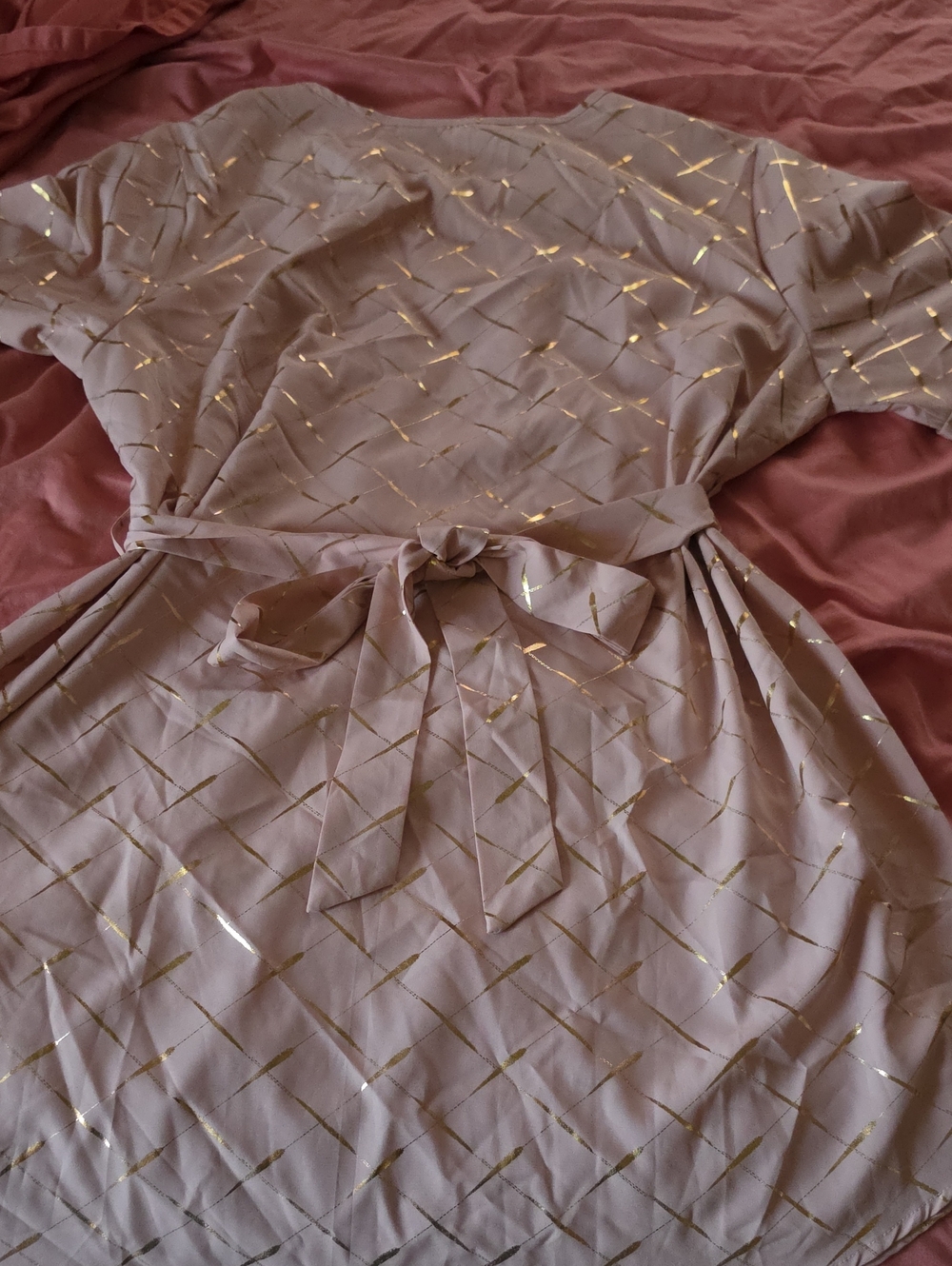 Cream Gold-Accent Tie-Waist Dress